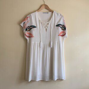 Paper Crane Women's Ivory Floral Embroidered Mini Dress Size Small Anthropologie